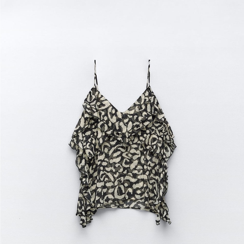 Zara black and white frilly tank blouse- worn once